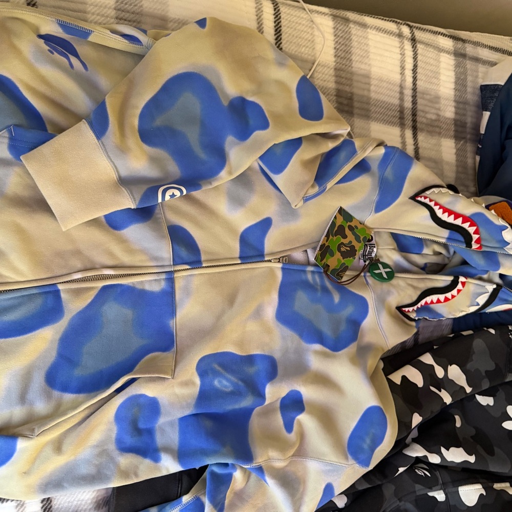 Bape Blue and Beige Camo Zip-Up Sweater